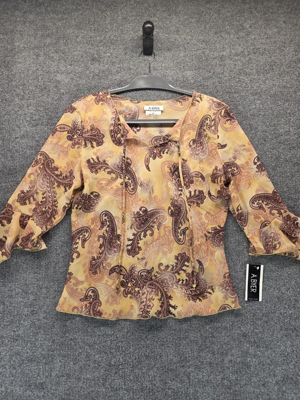 Vintage A. Byer Blouse XL Paisley Sheer Y2K Boho Bell Sleeve NWT Made in USA